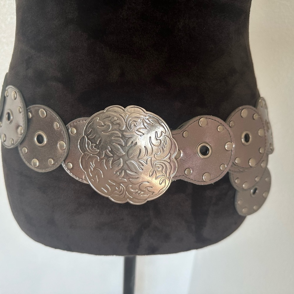 Black Boho Medallion Disc Silver Round Buckle Statement